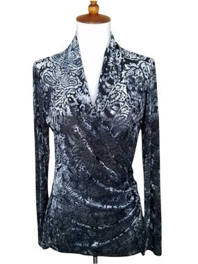 Women’s Burn Out Velvet Silver and Black Top Size XL Karen Kane